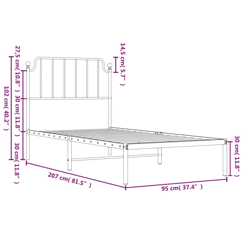 Giroletto con Testiera Metallo Bianco 90x200 cm 373929
