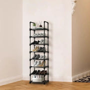 Organizzatore per 16 pair di scarpe e stivali a 8 livelli con cassetta per scarpe in metallo nero con struttura robusta e ripiegabile