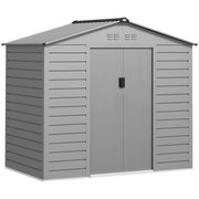 Casetta da giardino in acciaio zincato, 2,43 m2 (213 x 131 x 192 cm), con tetto a falde, porta scorrevole con serratura, resistente alle intemperie,