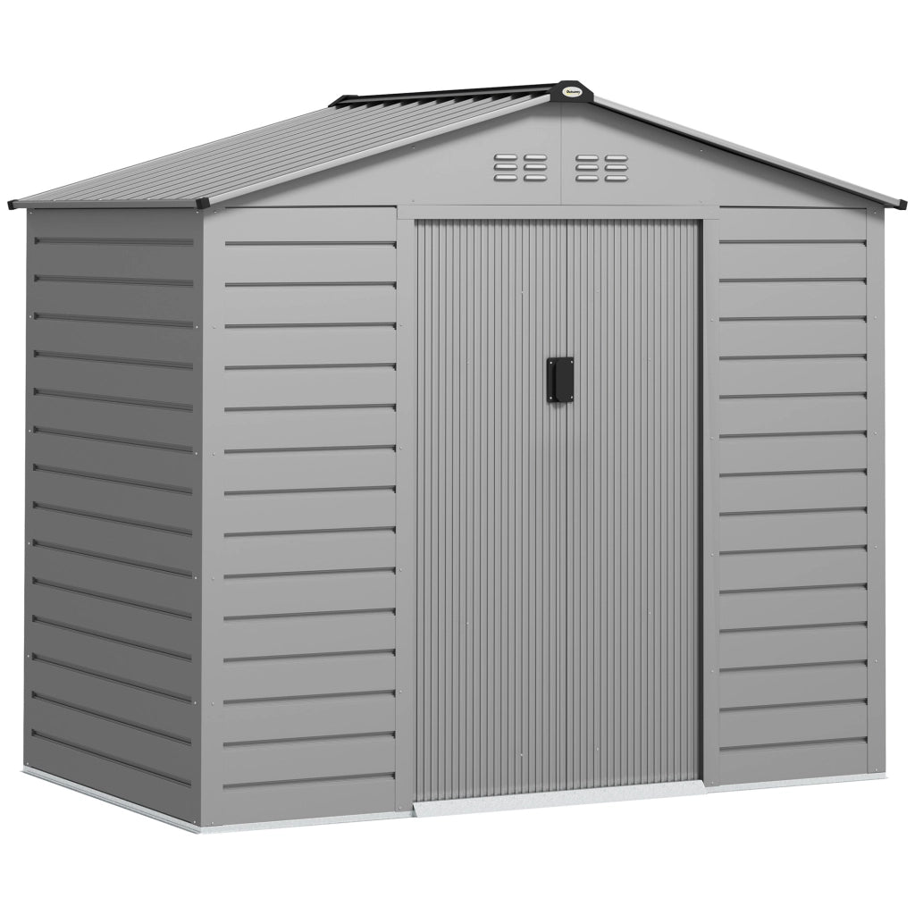 Casetta da giardino in acciaio zincato, 2,43 m2 (213 x 131 x 192 cm), con tetto a falde, porta scorrevole con serratura, resistente alle intemperie,
