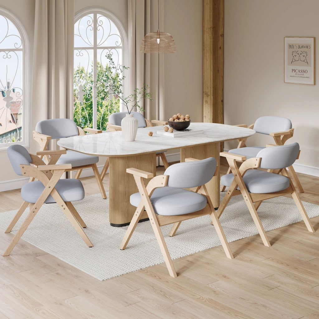 Set di 4 sedie da pranzo pieghevoli - con braccioli e seduta in lino - grigio