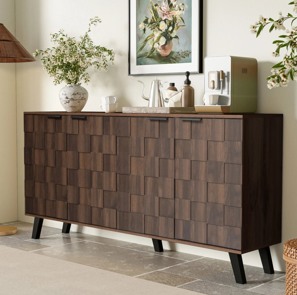 Sideboard a 4 ante 160;5 x 35;5 x 78 cm in legno scuro; con ripiani regolabili