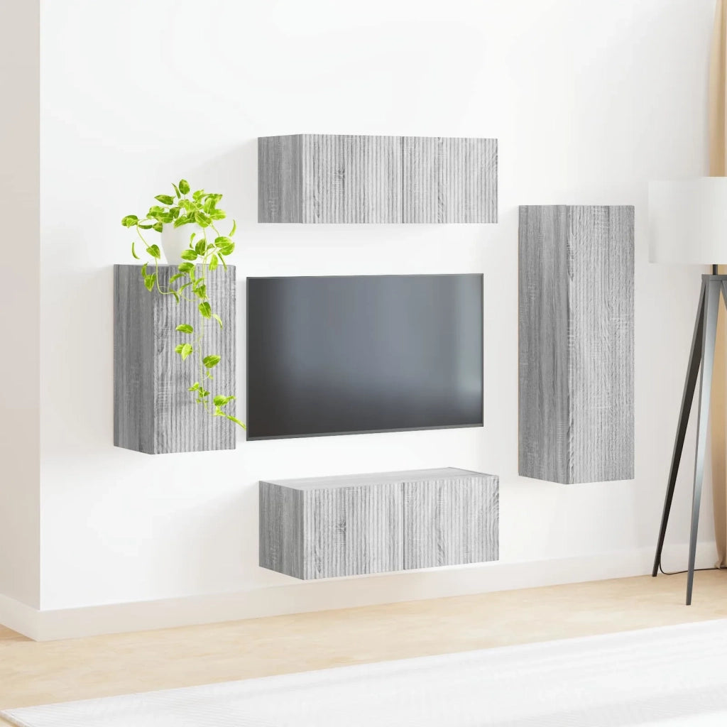 Set mobile TV 4 pz | Armadietto TV | Mobile Porta TV Grigio Sonoma Legno multistrato