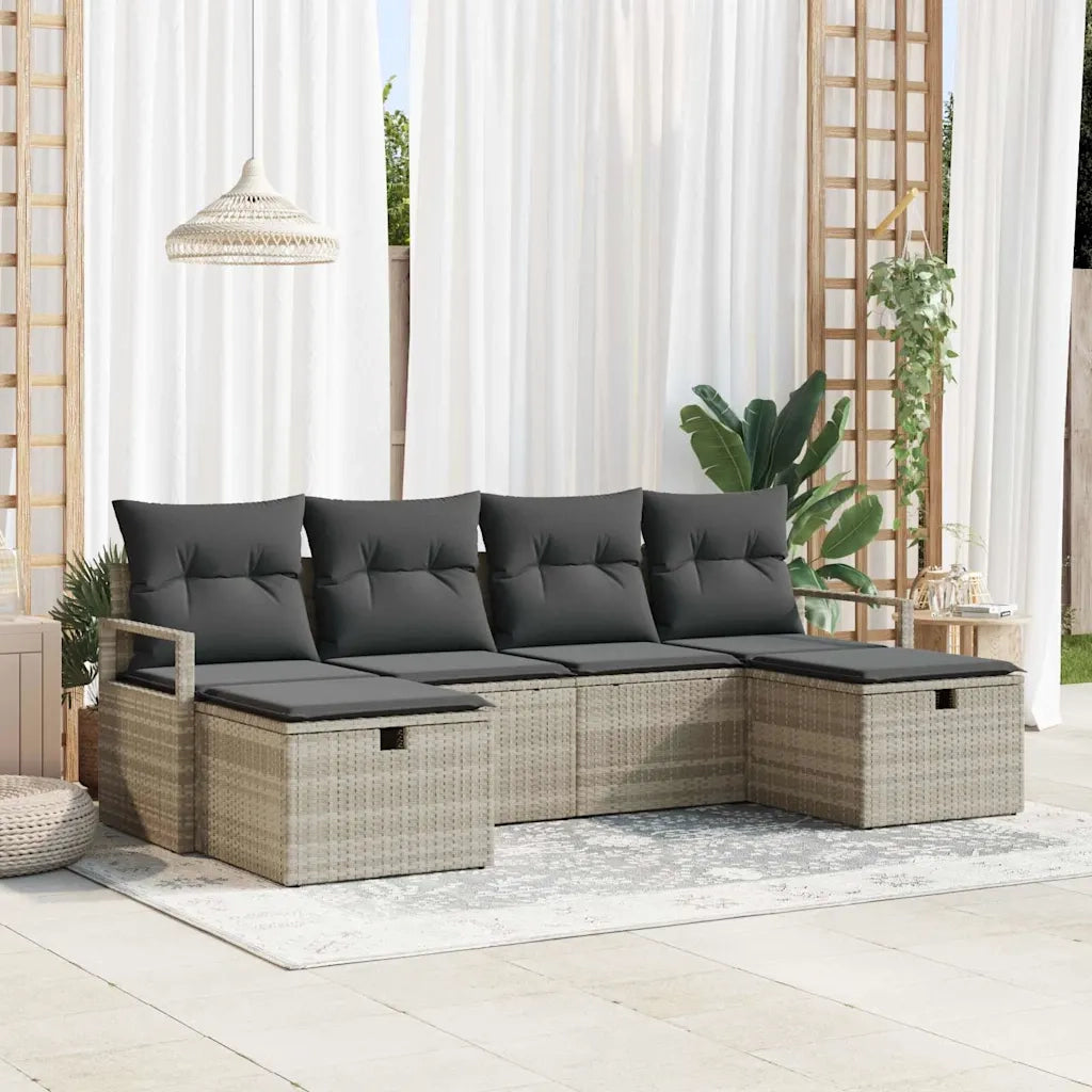 Set di divani con cuscino 6 pcs Grigio chiaro polyrattan