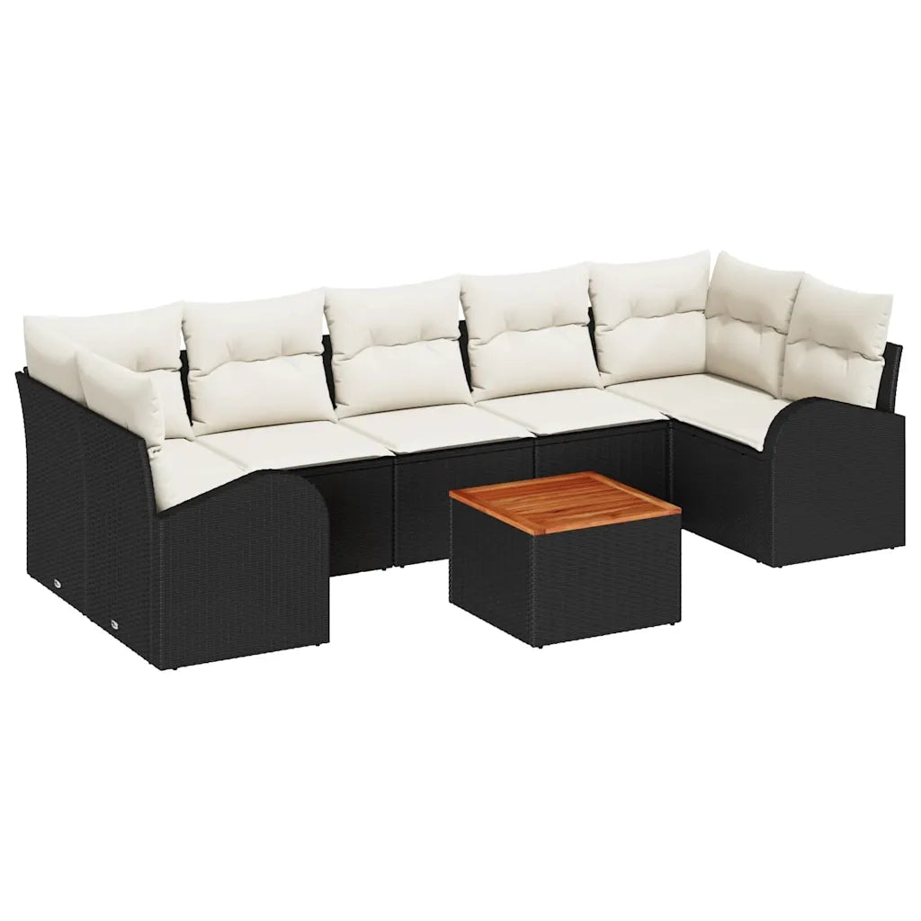 Set Divano da Giardino con cuscino 8 pcs Nero polyrattan