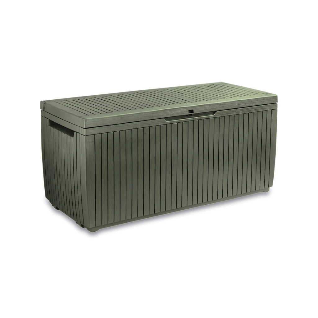 Cassapanca outdoor Burlington, Baule da giardino, Contenitore da esterno, Panchina contenitore da esterno, 123x54 h57 cm, Verde