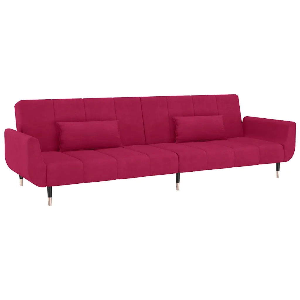 Divano Letto a 2 Posti con 2 Cuscini Rosso Vino in Velluto 337587
