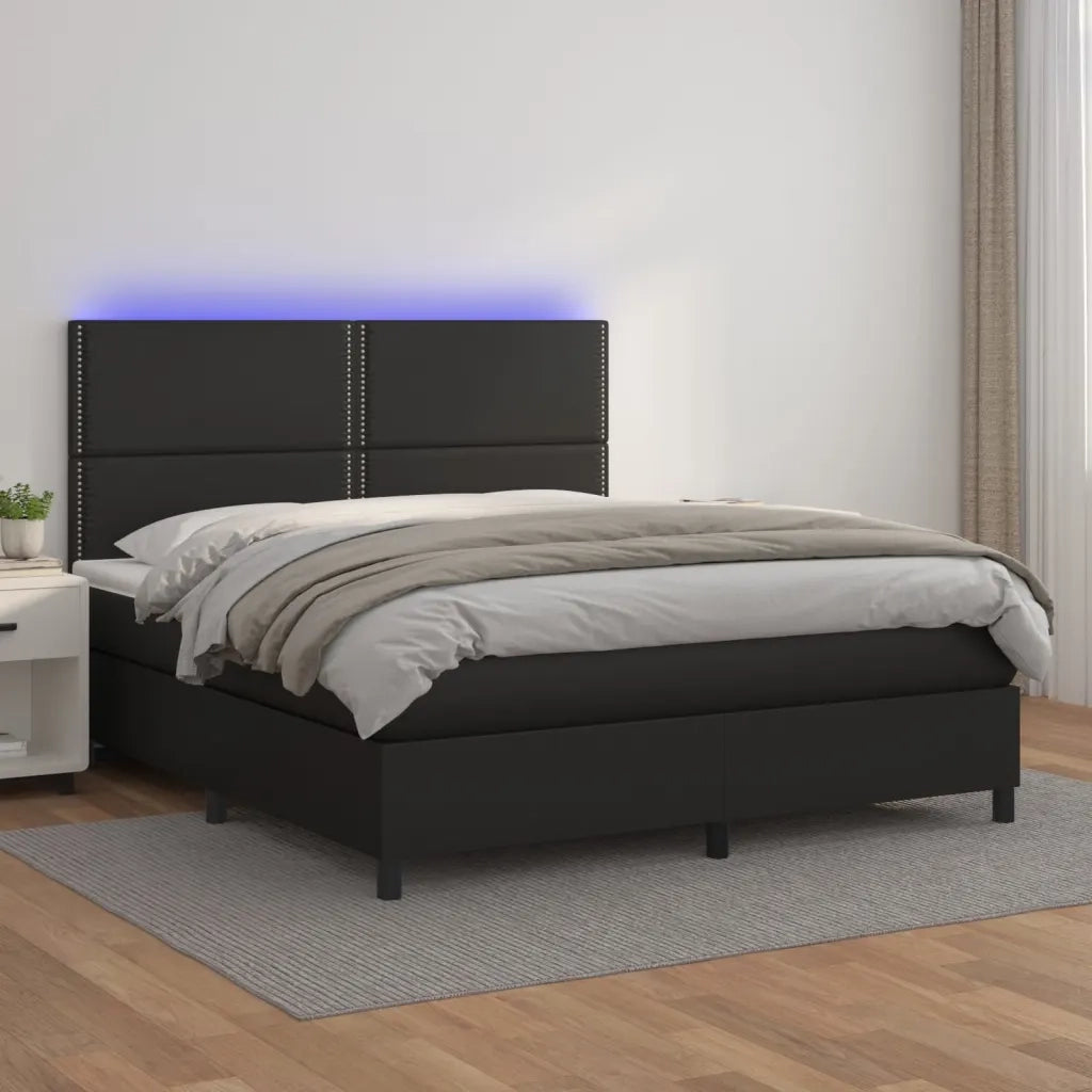 Giroletto a Molle con Materasso e LED Nero 180x200cm Similpelle 3135897