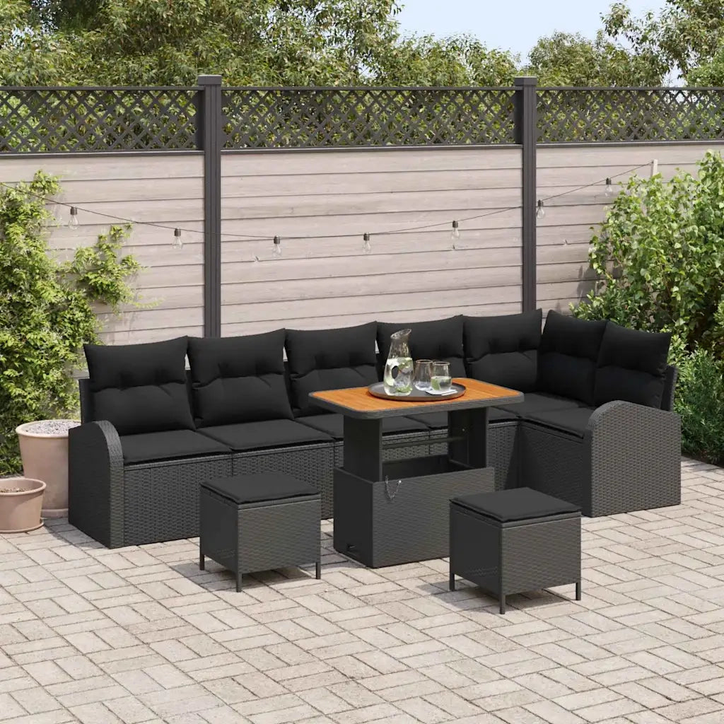 Set Divano da Giardino con cuscino con archiviazione 9 pcs Nero