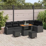 Set Divano da Giardino con cuscino con archiviazione 9 pcs Nero