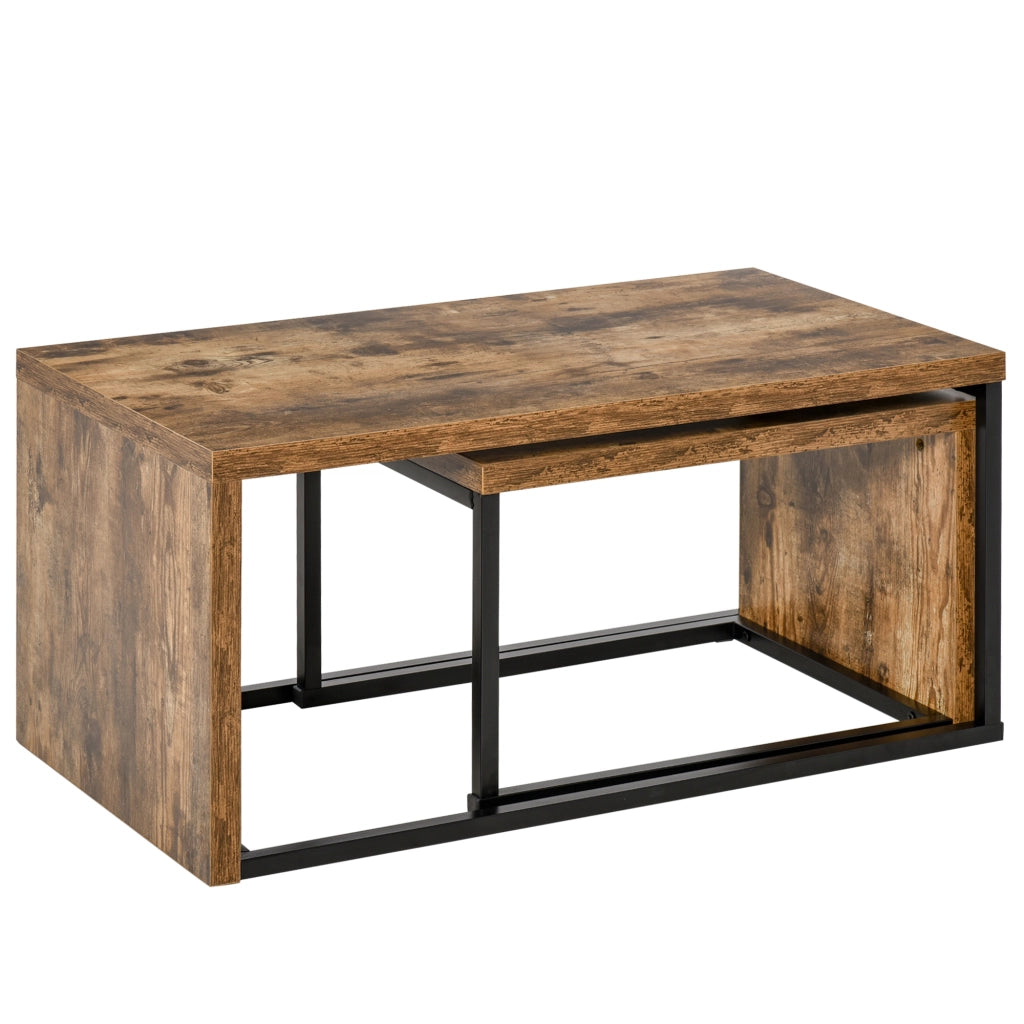 Tavolino Nido ¨C zephmum ¨C Marrone R¨²stico e Nero, Metallo, Grande 90x48x42 cm e Piccola 59x42x36 cm