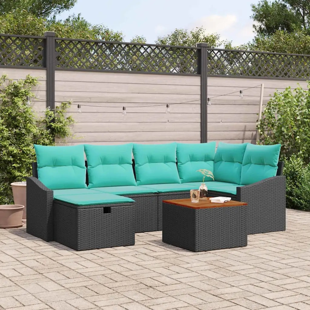 Set Divano da Giardino con cuscino 7 pcs Nero polyrattan 3359571