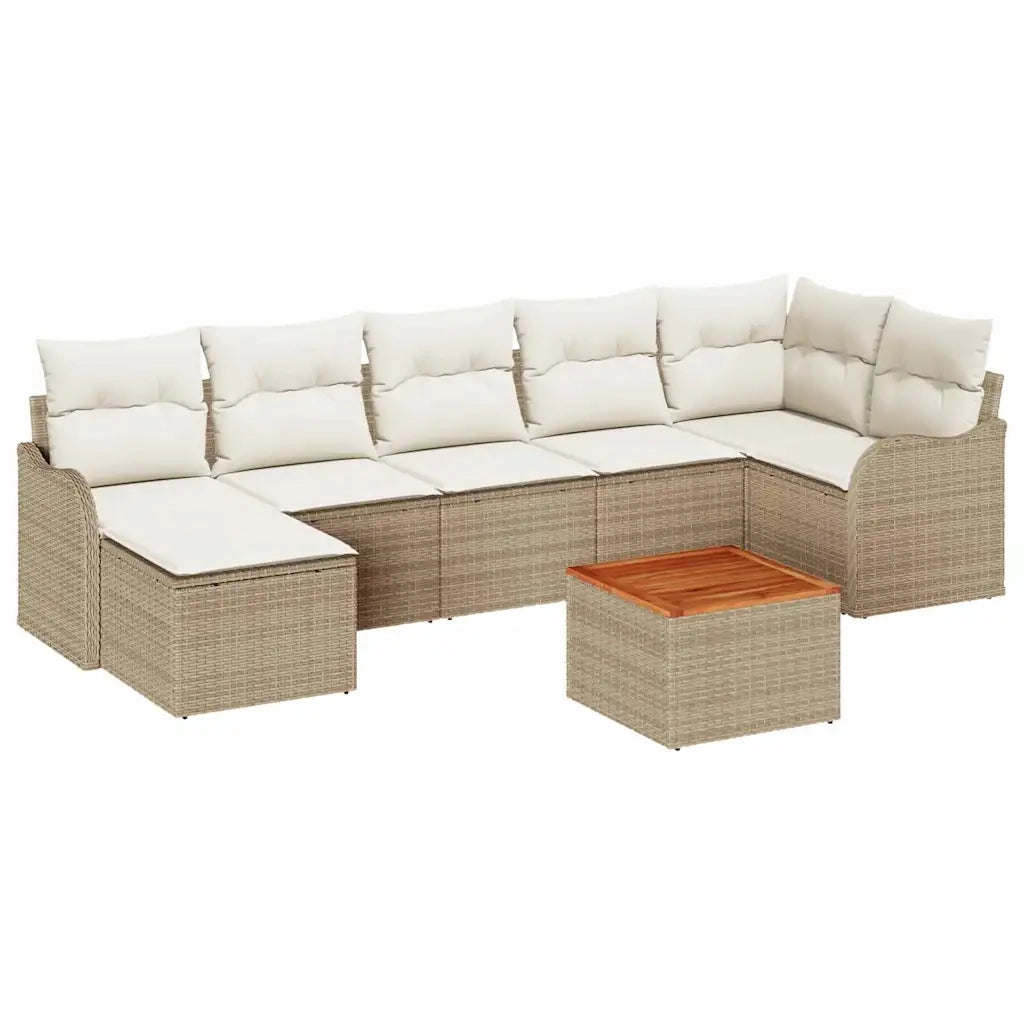 Set Divano da Giardino 8 pcs Beige e Crema polyrattan