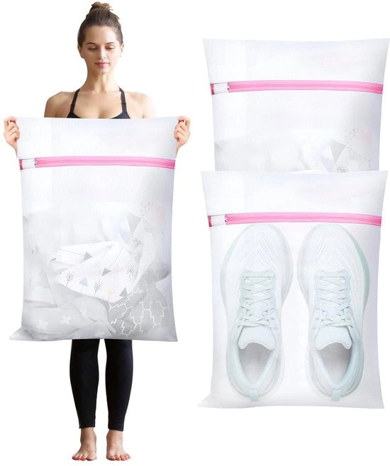 Pacco di 3 salviette per lavatrice per prevenire la deformazione e le pieghe nella biancheria, salvietta con cerniera per magliette, camicie, sottovesti, calze, scarpe.