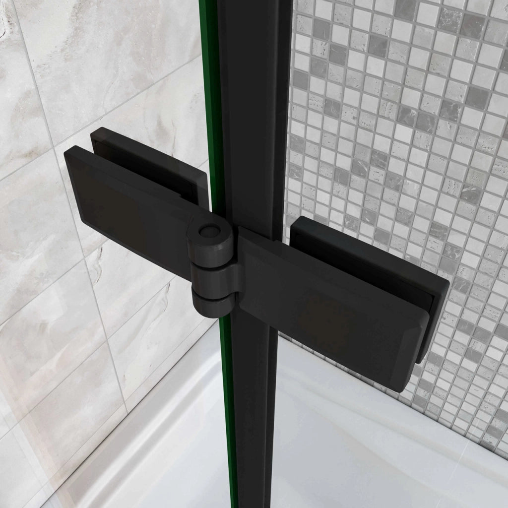 Parete Doccia 100xH.140cm Sopravasca Angolare 2 Ante Pieghevoli con Parete Laterale 65cm Vetro Temperato 6 mm Trasparente Anticalcare Nero Opaco