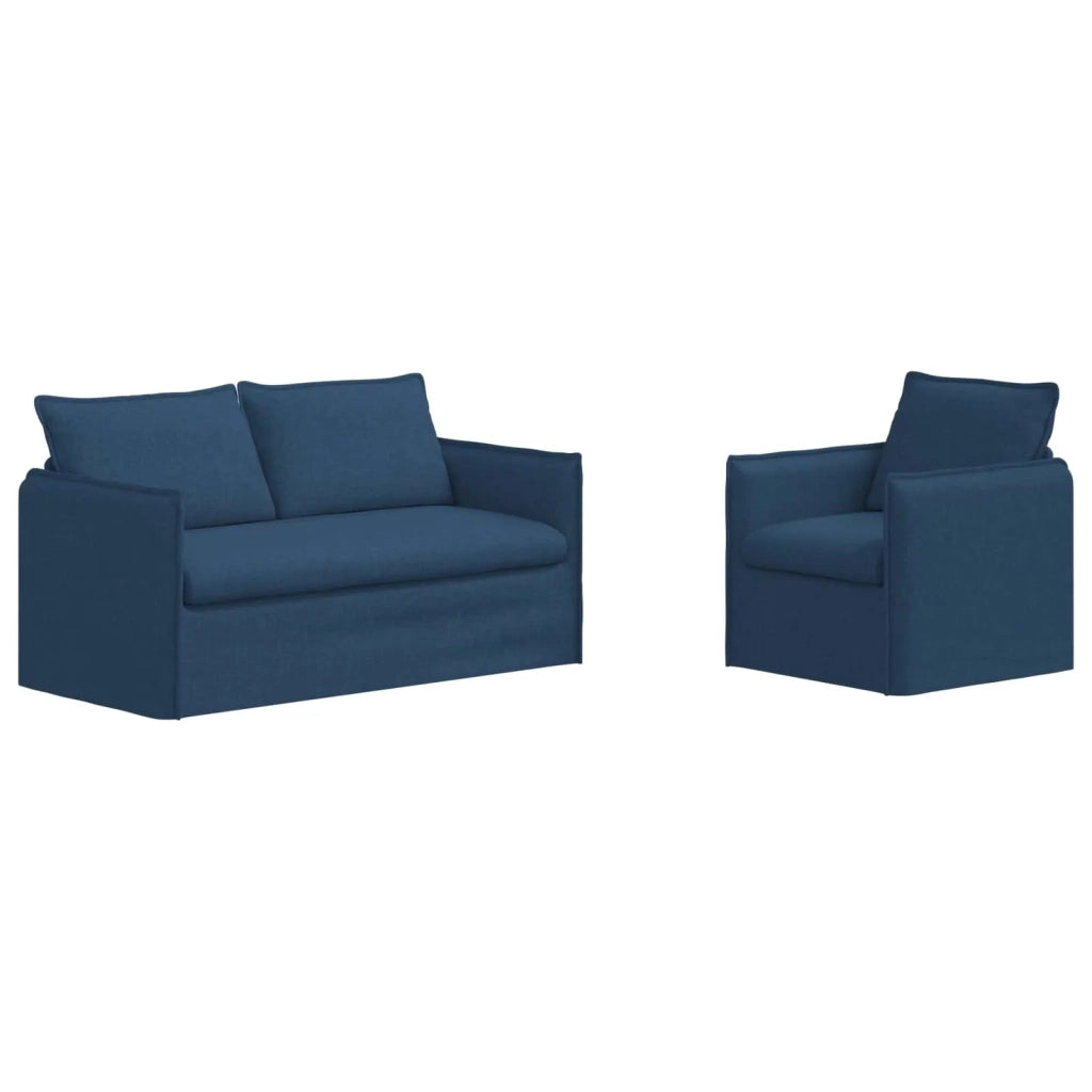 Divano 2 pcs Blu 196 x 82 x 85 cm Tessuto