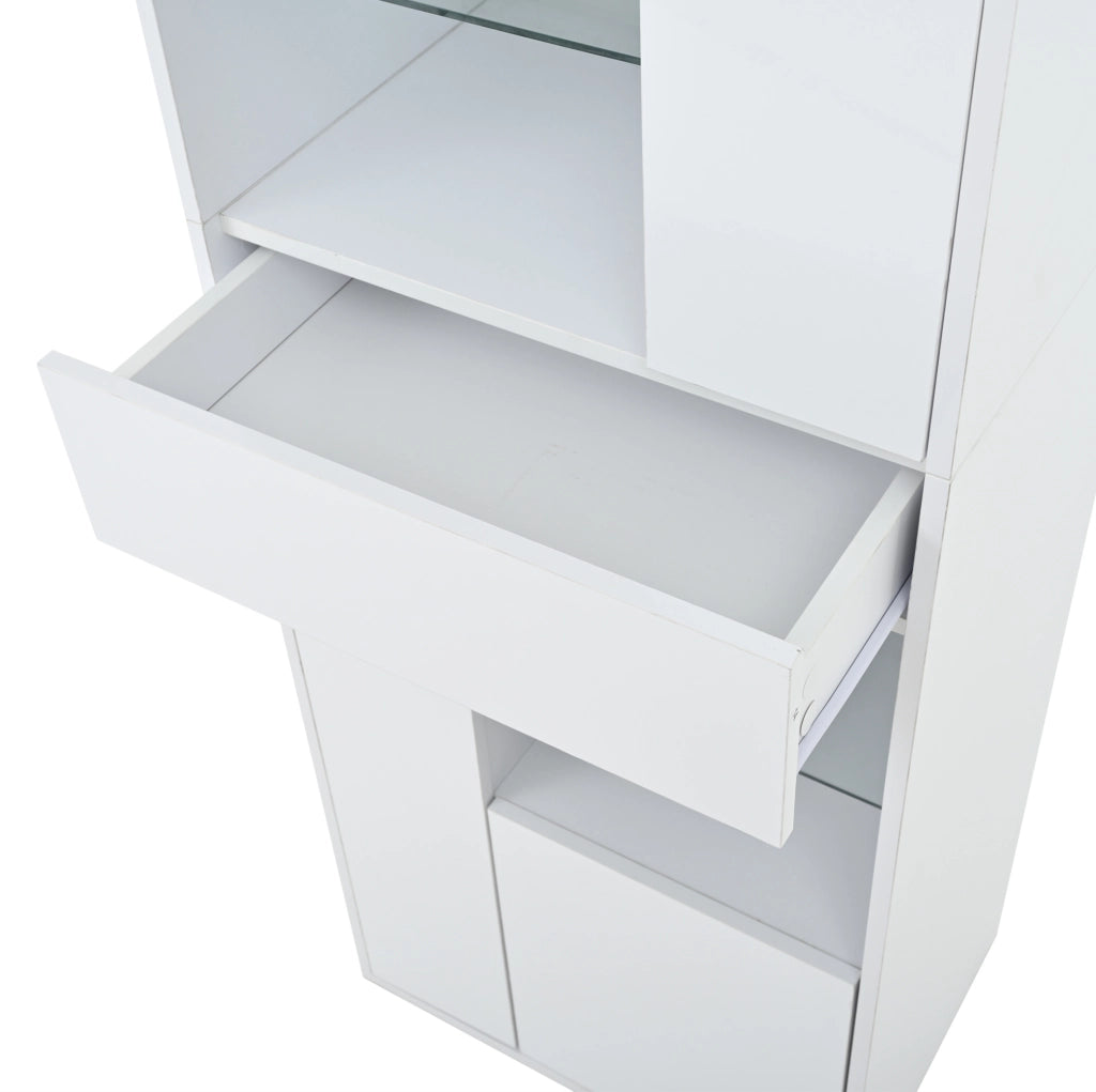 Vetrina 55x38x170 cm con LED e 1 cassetto in truciolato bianco