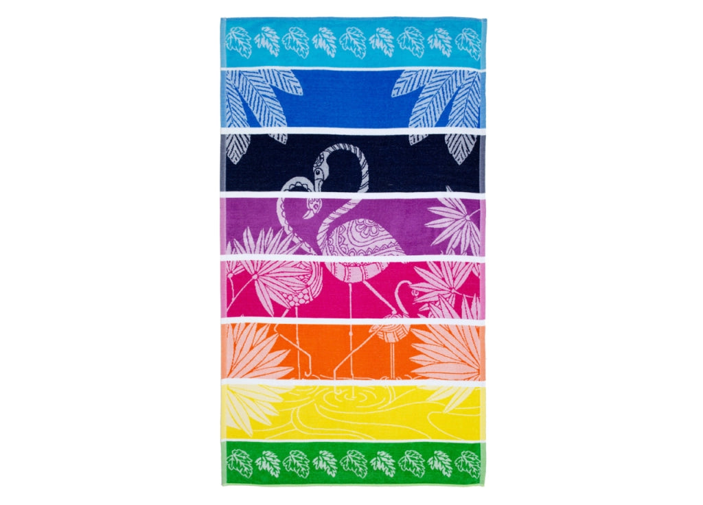 Telo Mare Jacquard Spugna Asciugamano Spiaggia Disegno Flamingo Family - Telo Mare - Multicolor