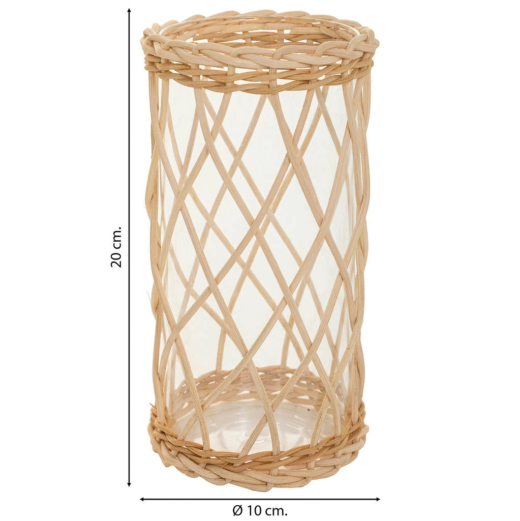 Vaso in rattan e vetro marrone d10x20h