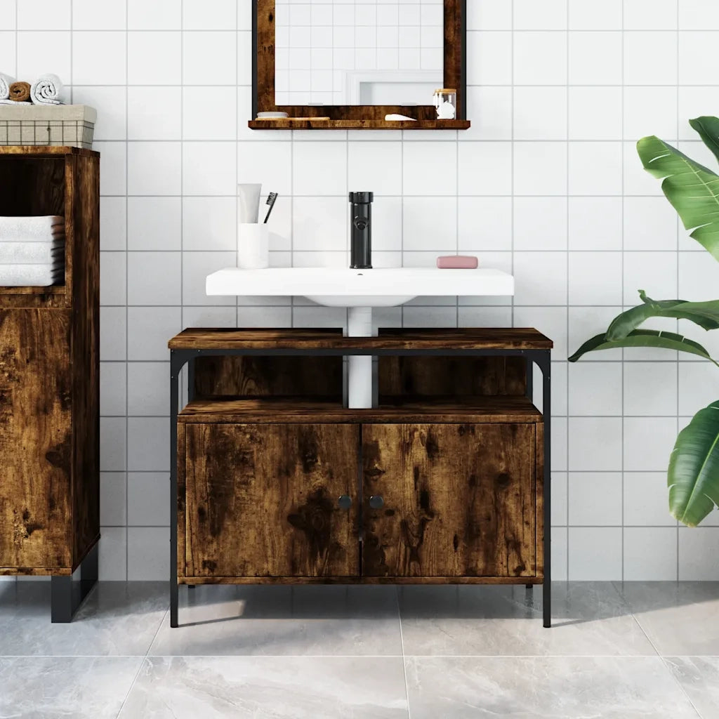 Mobile Lavabo Bagno-Armadietto da bagno Rovere Fumo 80x30x60 cm Legno Multistrato 880050
