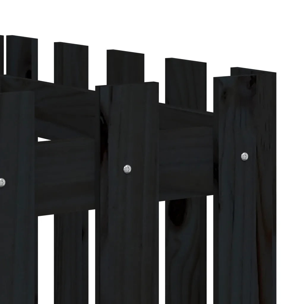 Fioriera Giardino a Recinzione Nera 200x50x50cm Massello Pino 832509