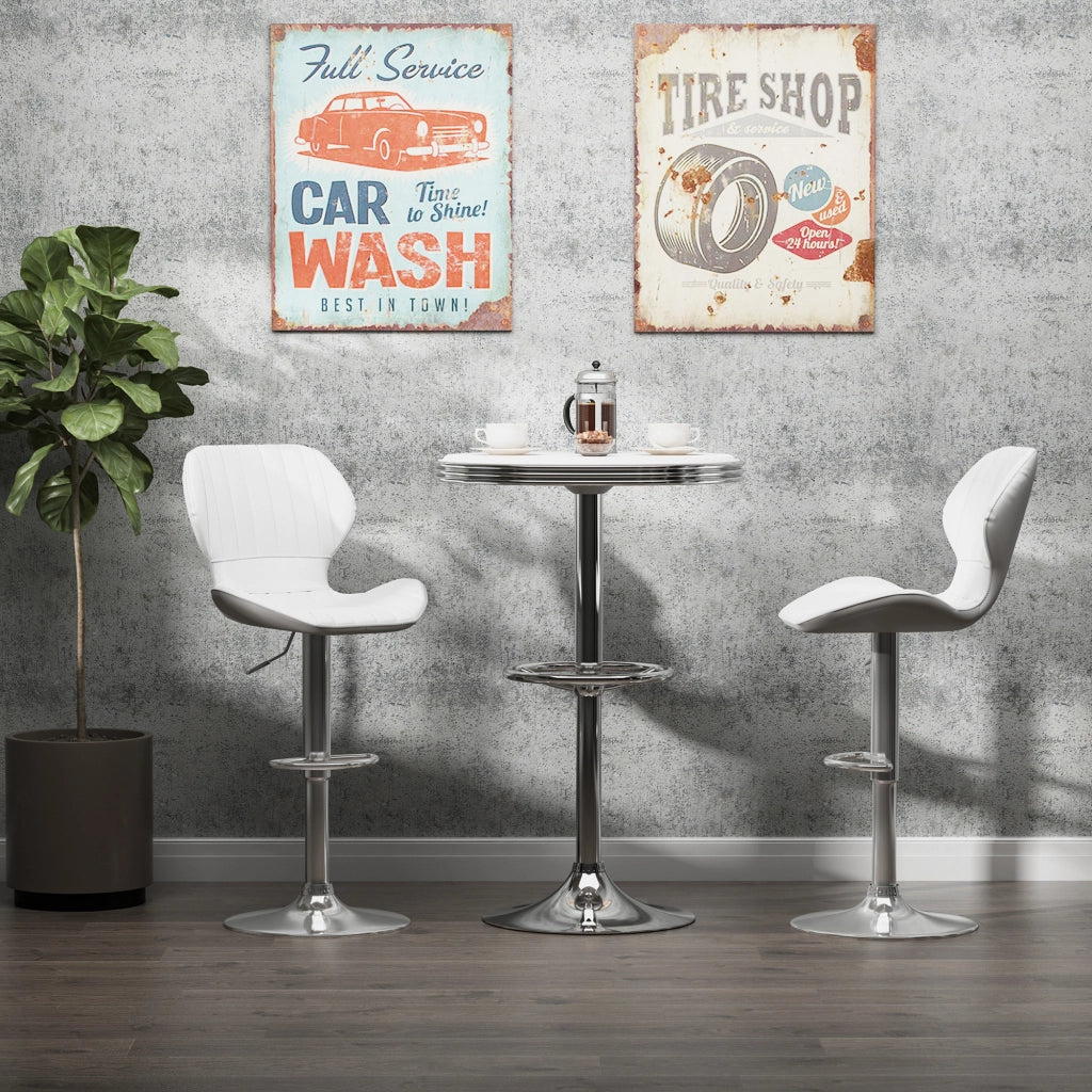 Sgabelli da Cucina Altos ¨C Minimal ¨C Struttura in Metallo, Schienale e Rivestimento in Similpelle, Bianco, 47x51,5x92-114 cm