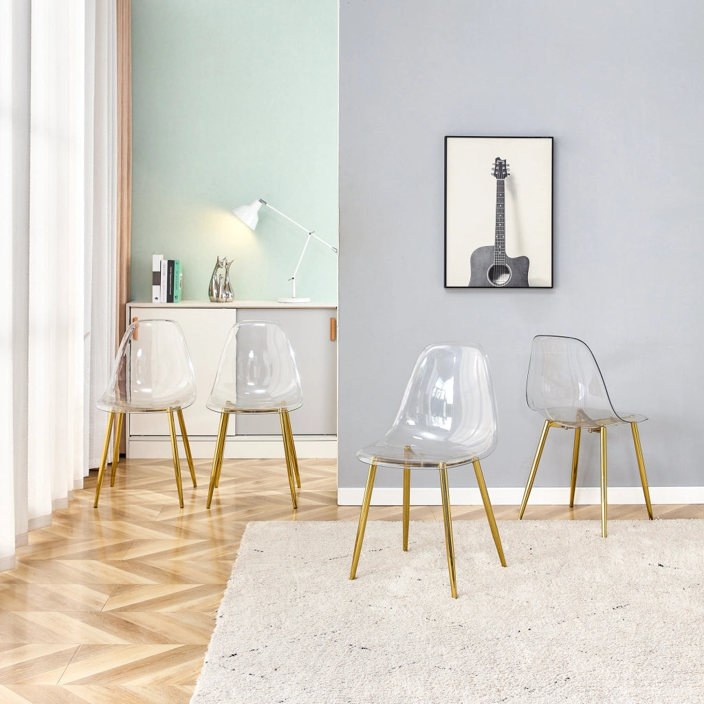 SEDIA da pranzo set da 4 pezzi 83 cm in plastica trasparente con gambe oro