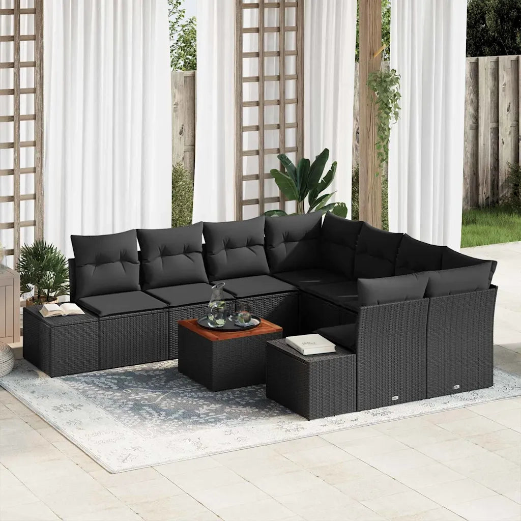 Set Divano da Giardino con cuscino 9 pcs Nero polyrattan 3347940
