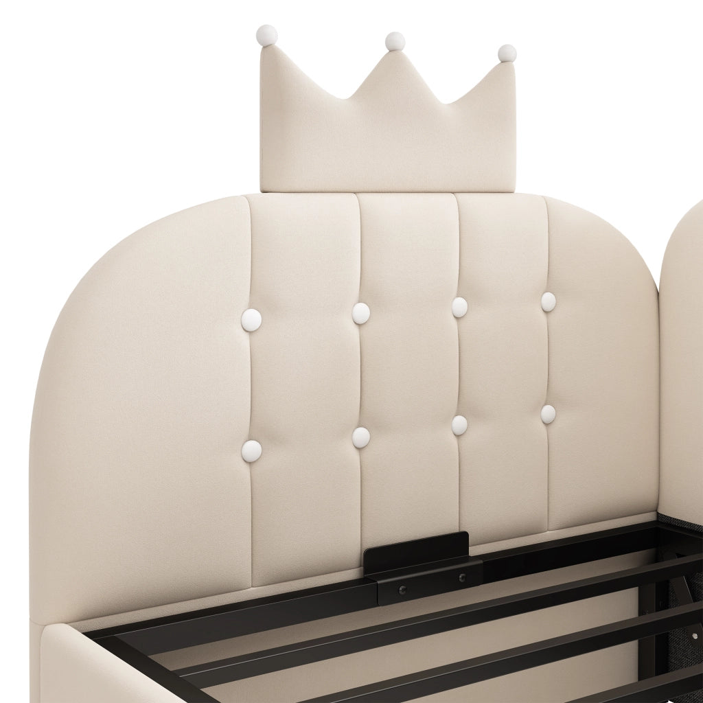 DESMIU Divano letto 90 × 200 cm con contenitore idraulico, in velluto, senza materasso, beige