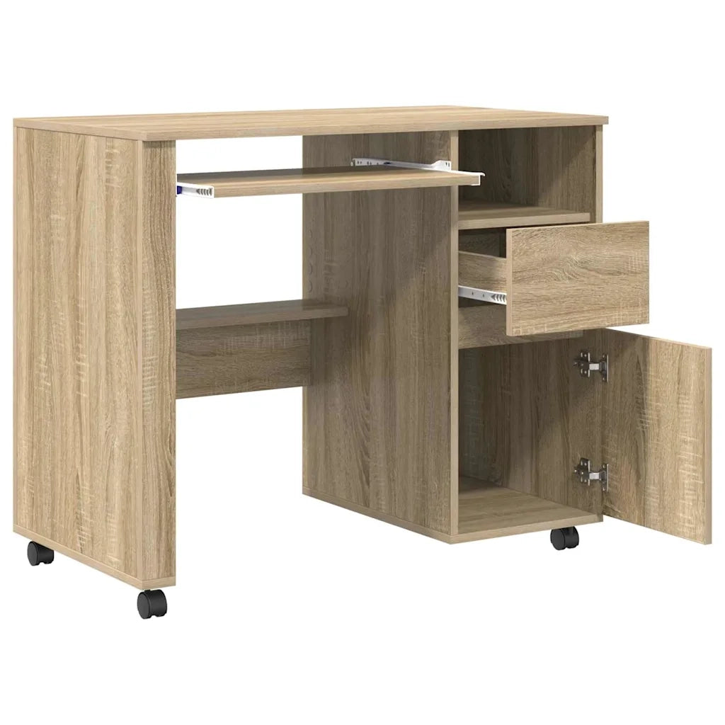 Scrivania | Tavolo da Ufficio con Ruote con cassetto Rovere Sonoma 91 x 50 x 77 cm