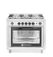 Cucina a gas - 5 bruciatori con forno elettrico, HENDI, Kitchen Line, Argento
