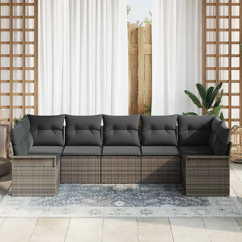 Set Divano da Giardino con cuscino 7 pcs Grigio Poly Rattan 3354178