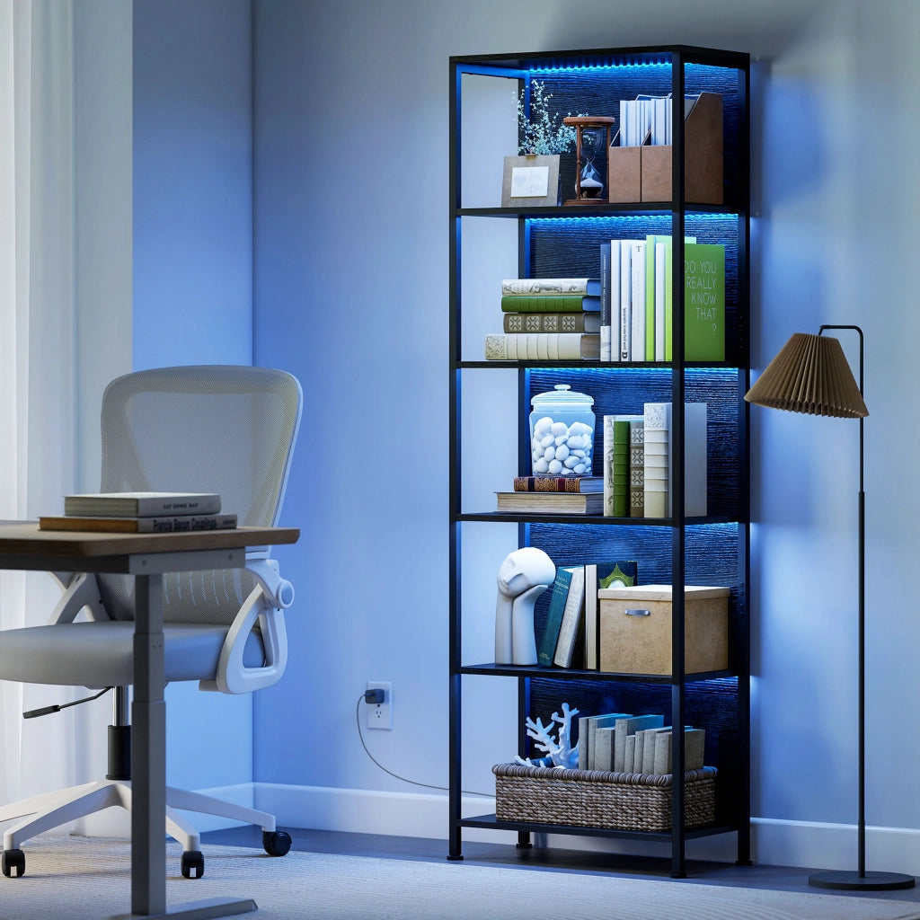 Libreria con illuminazione LED 5 livelli scaffale ¨C zephmum ¨C 60x30x179 nero