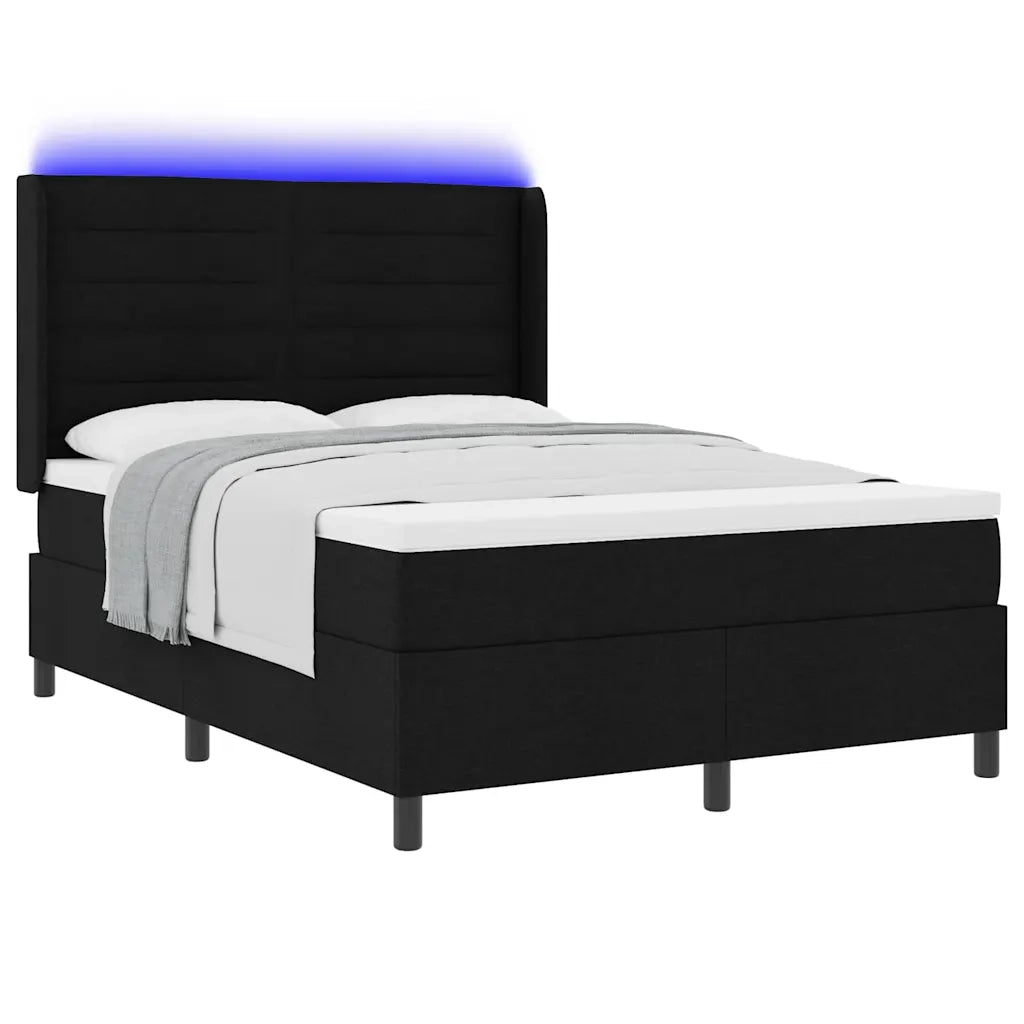 Letto a Sorgente LED con materasso Nero 140 x 190 cm Tessuto