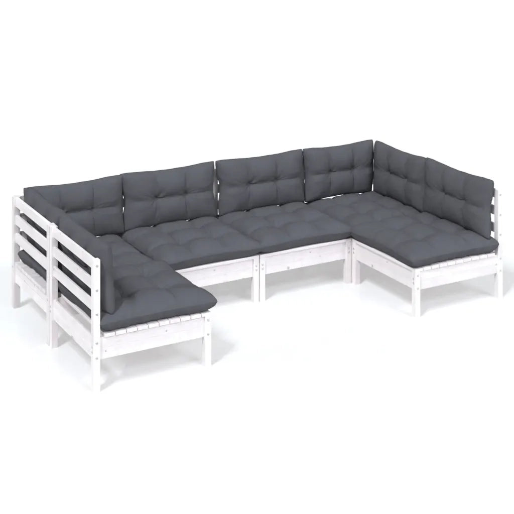 Set Divani da Giardino 6 pz con Cuscini Bianchi Legno di Pino 3097152