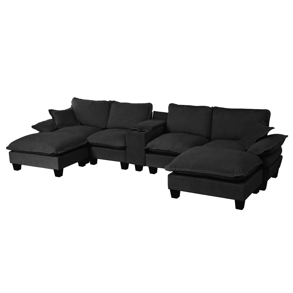 Divano Angolare Modulare U con Ottomane, Contenitore e USB ¨C Xylo ¨C Chenille Nero
