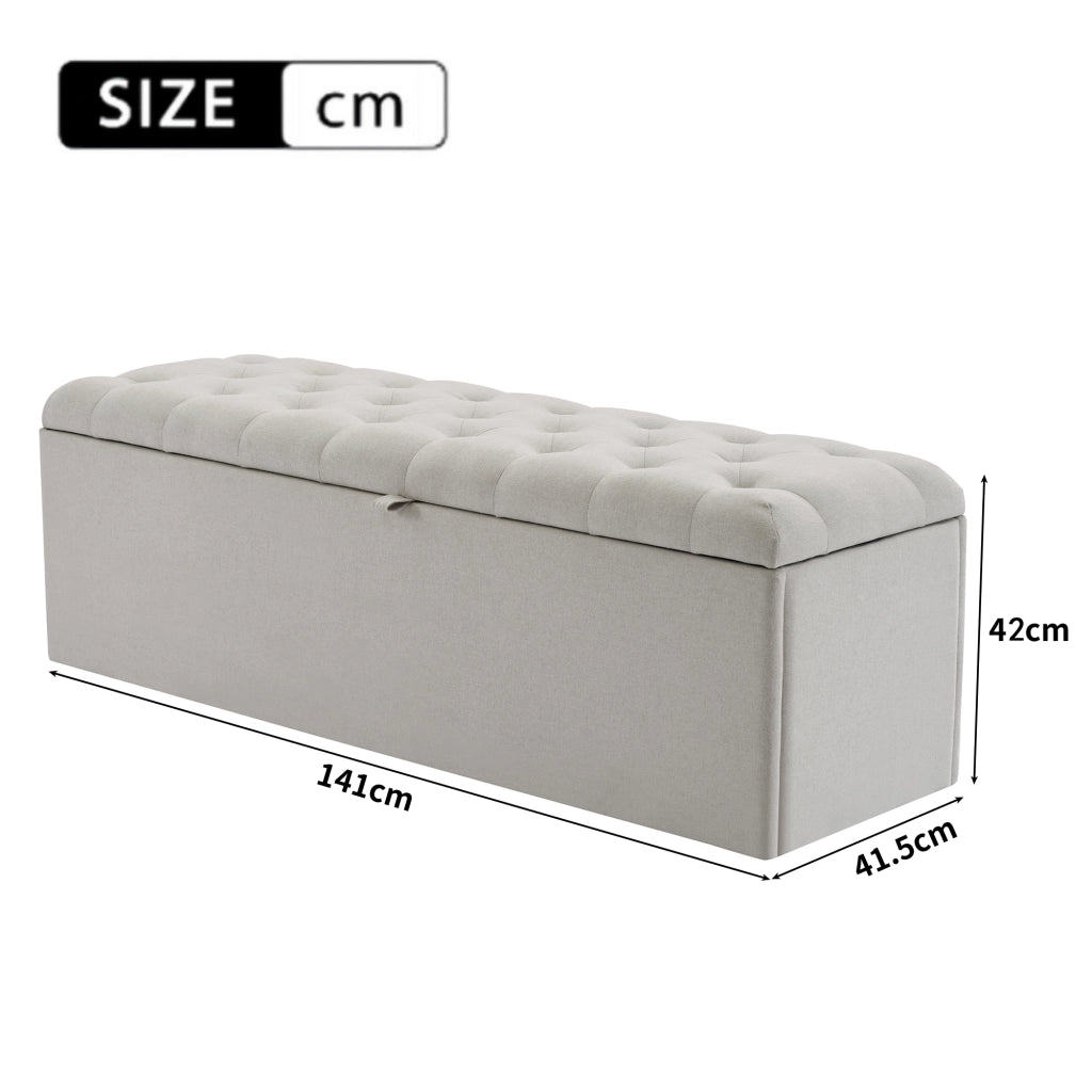 OKWISH Panca Contenitore in Lino, Panca Fondoletto con Vano Contenitore e Seduta Imbottita, Design Europeo, Grigio Chiaro