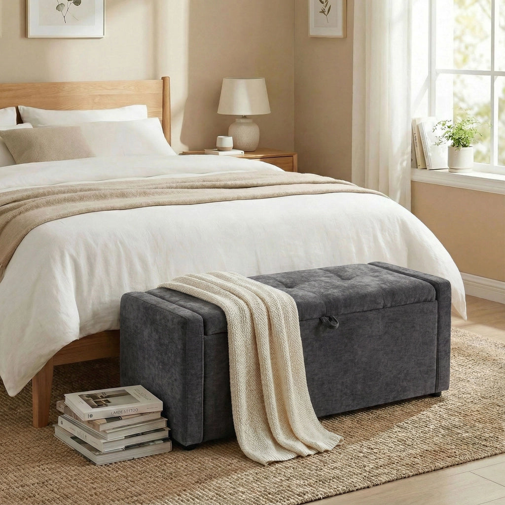Pouf contenitore ¨C Xylo ¨C tessuto grigio scuro 122x48x44 cm