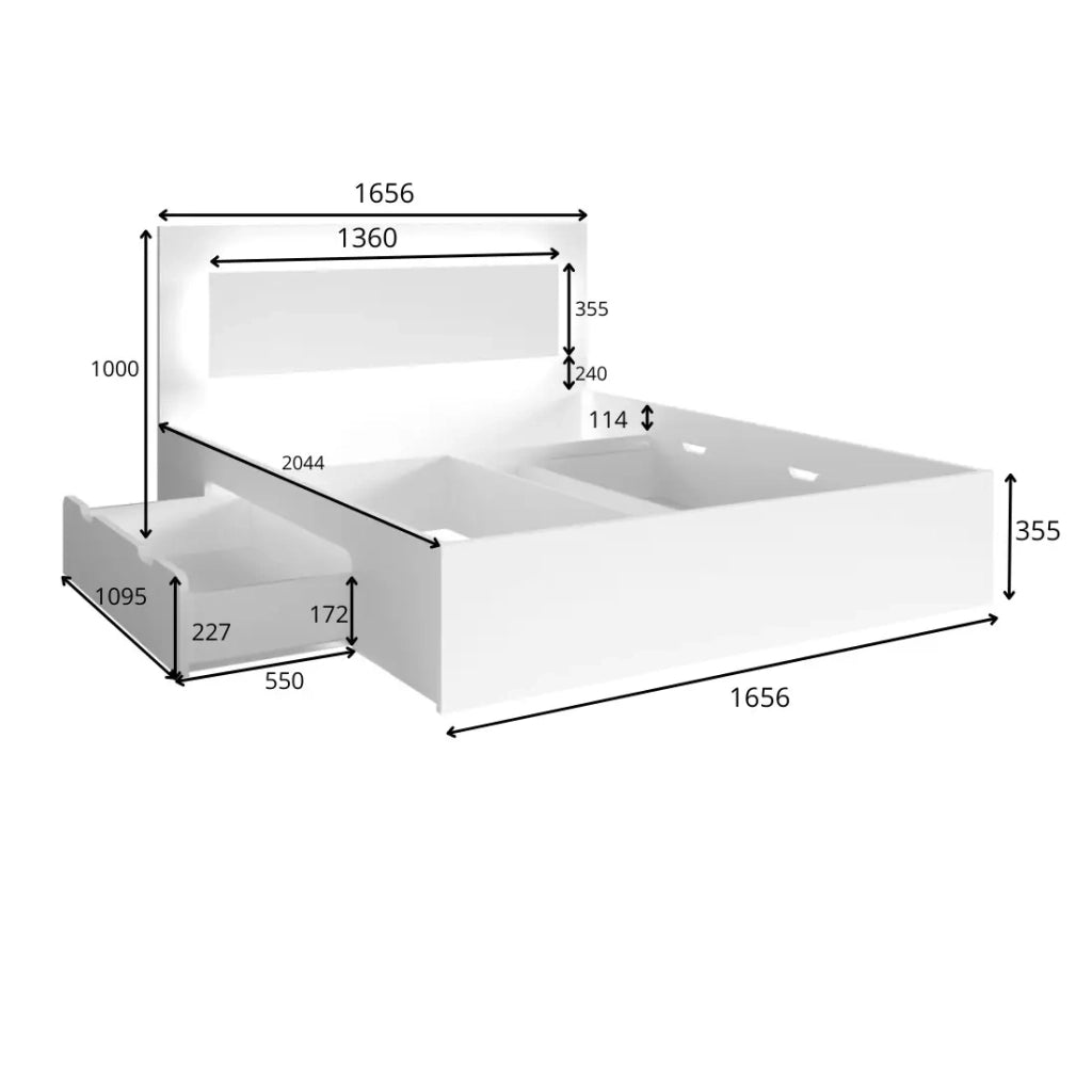 Letto VELTIS 160x200 cm con testiera LED – Colore quercia Wellington – Rete e materasso non inclusi