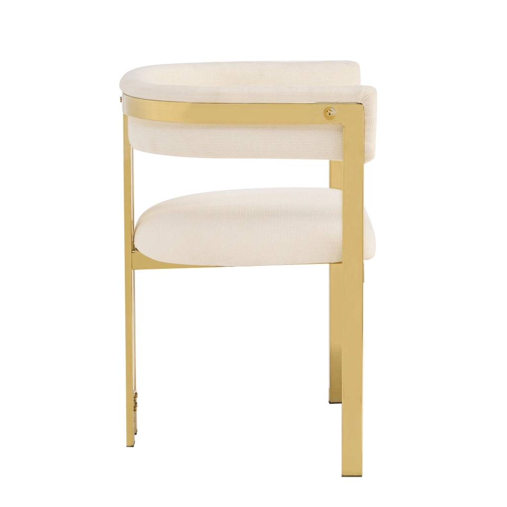 Sedia da Pranzo Set da 6 con Schienale Semicircolare e Struttura in Metallo, in Ciniglia Beige e Oro