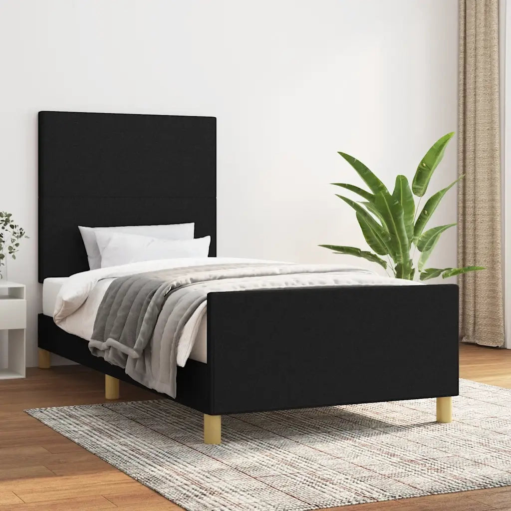 Letto singolo | Letto per adulti | Giroletto senza Materasso Nero 90x200 cm in Tessuto