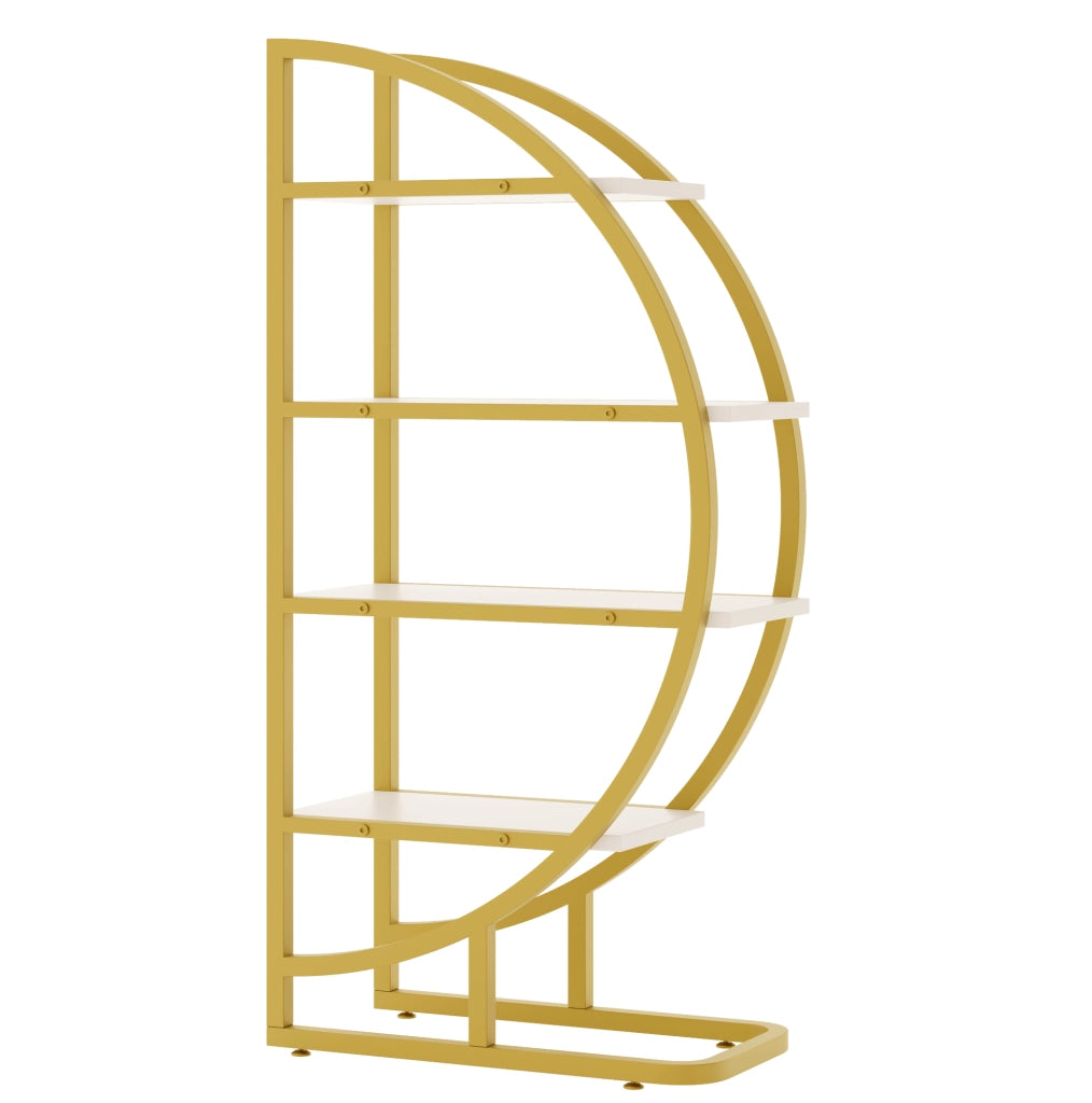 Libreria 120x30x130 cm modulare ad arco; 2 pezzi in MDF e acciaio oro e bianco