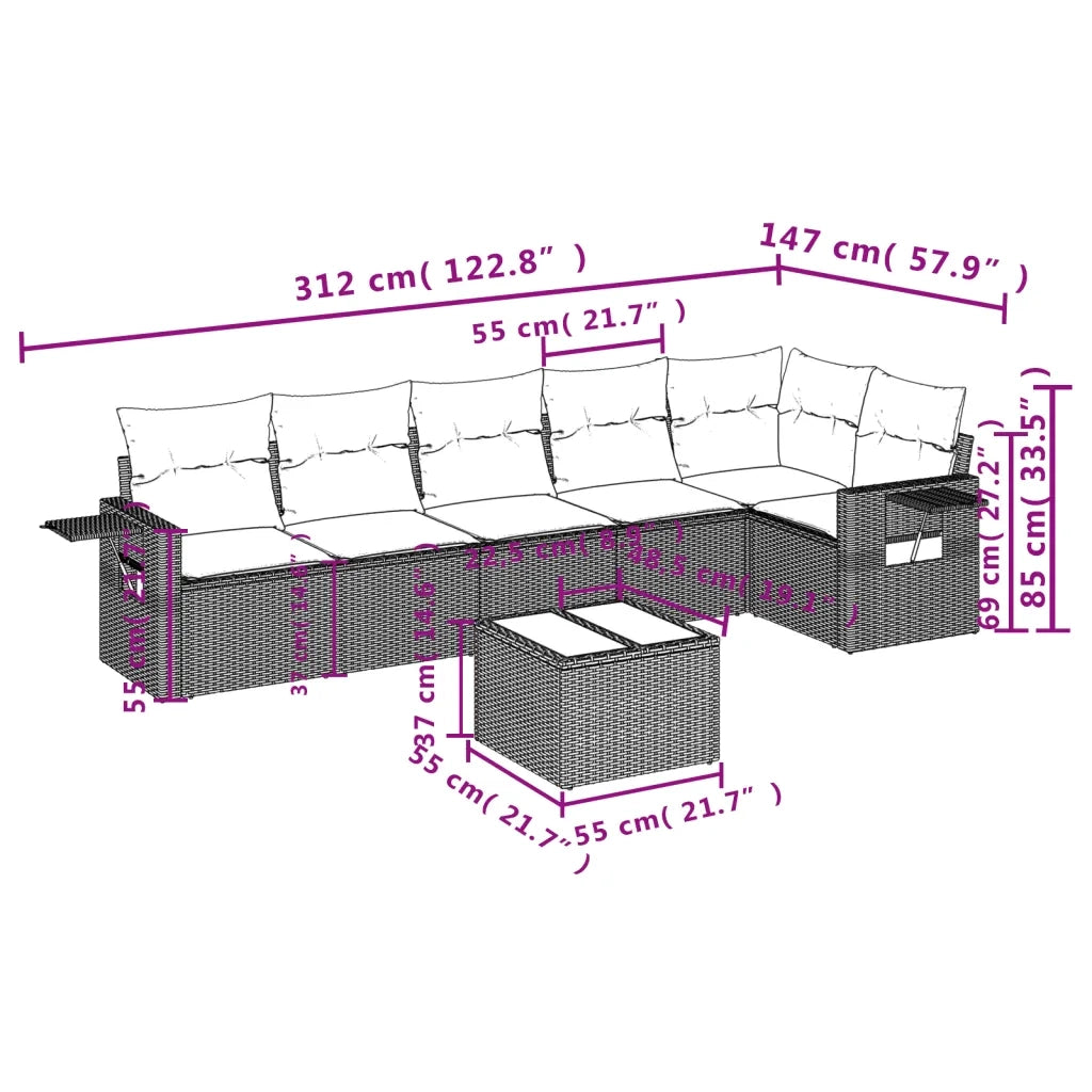 Set Divani da Giardino con Cuscini 7pz Nero Polyrattan 3220195
