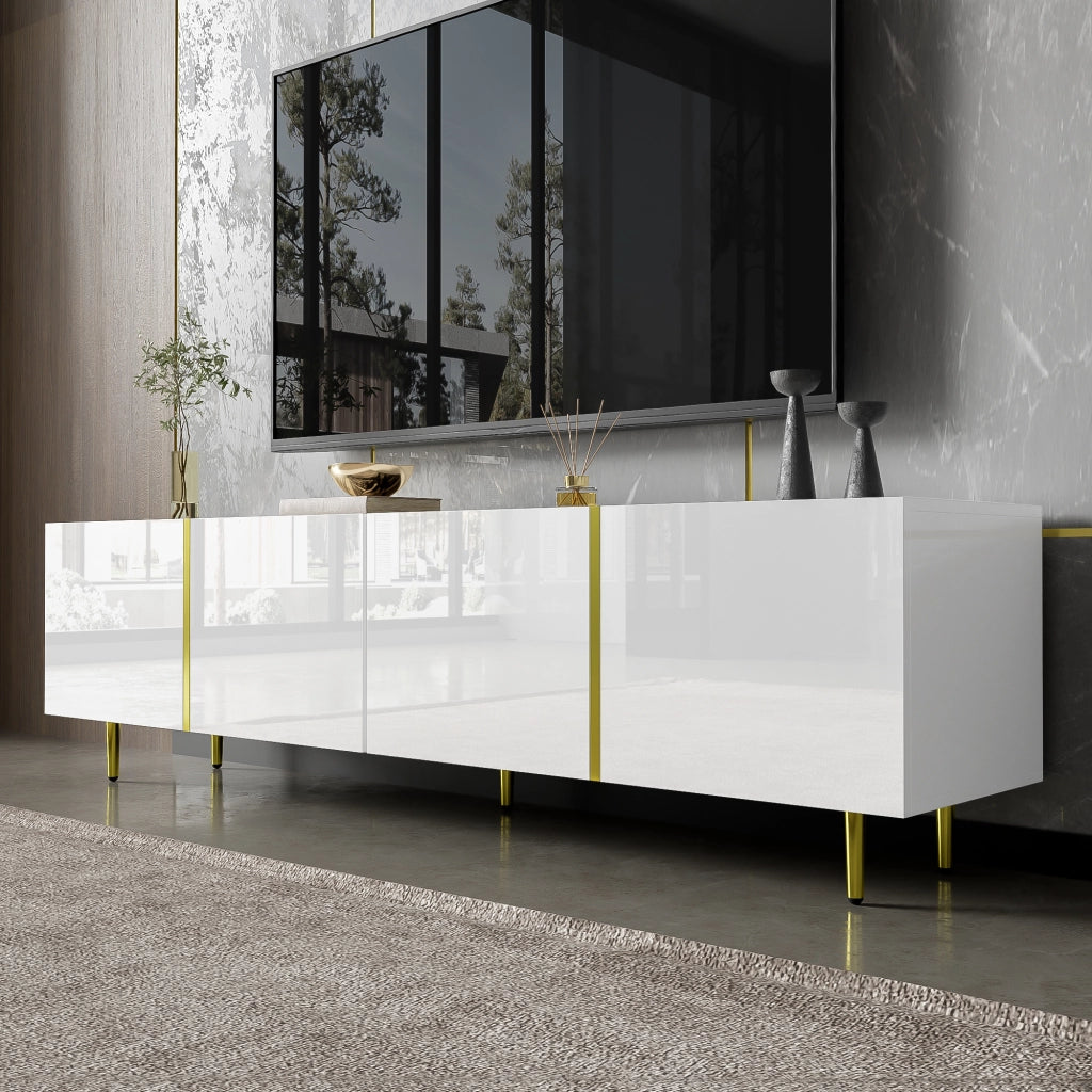 Cassettiera per TV bianca in MDF lunghezza 170 cm