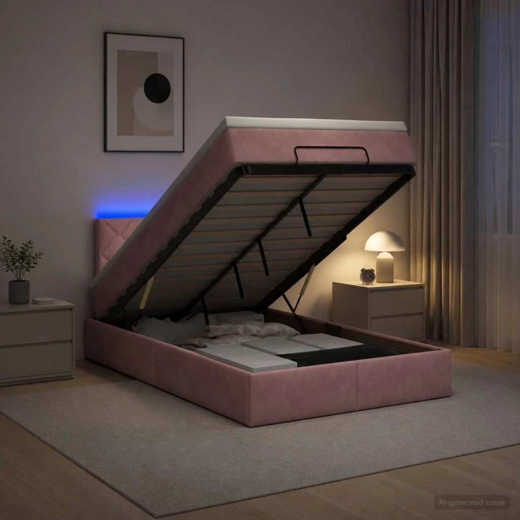 Letto Ottomano con Materasso e LED Rosa 120 x 190 cm Velluto 3457202