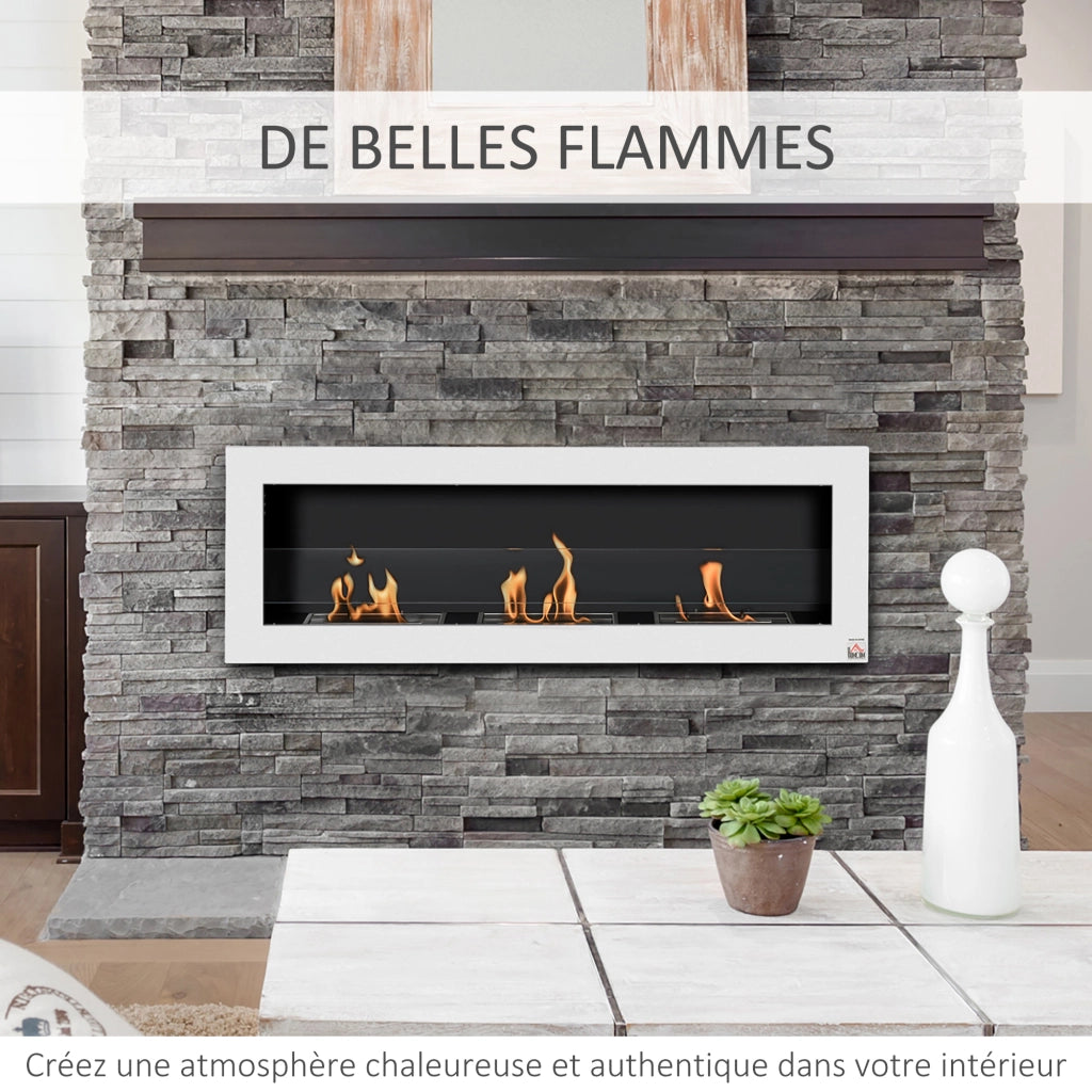 Caminetto a bioetanolo murale 3 bruciatori ¨C Minimal ¨C 120x15x40 cm acciaio inox bianco