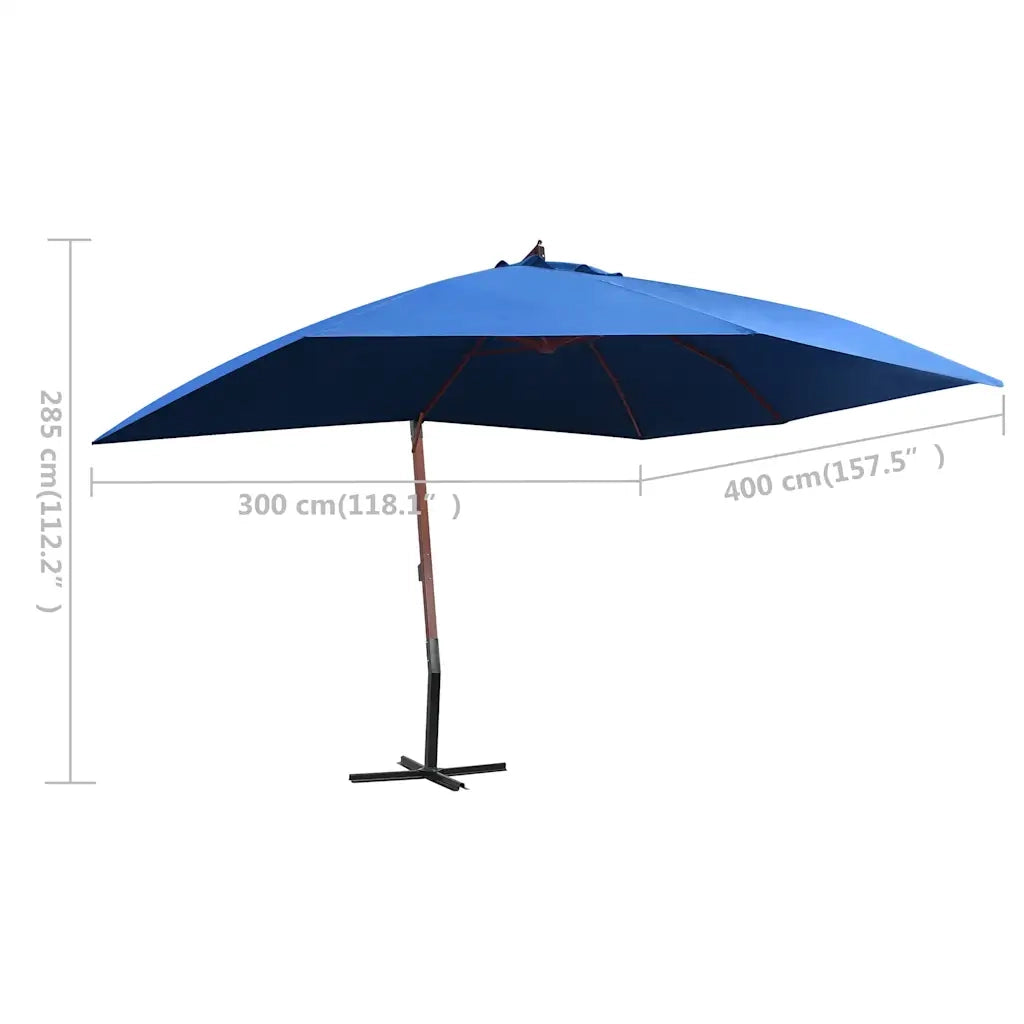 Ombrello | Parasolne a Sbalzo con Palo in Legno 400x300 cm Blu