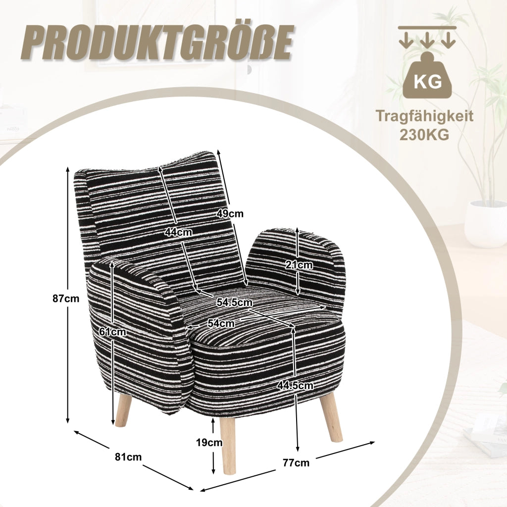 POLTRONA moderna 77x81x87 cm in bouclé nero