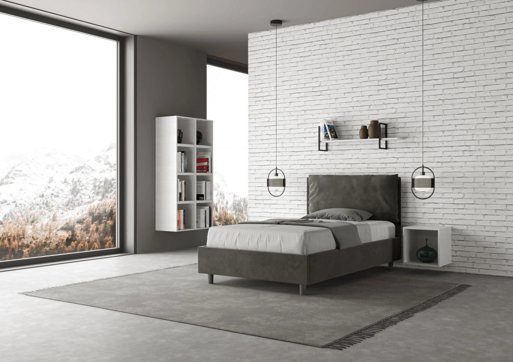 BS COM Letto una piazza e mezza con rete imbottito 120x210 microfibra grigio