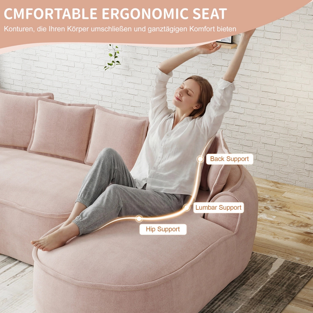Divano modulare convertibile 2 moduli - con seduta profonda e cuscini - in chenille rosa